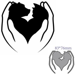 Hands Holding Dog Cat Heart Love Metal Cutting Dies Decoration Scrapbook Craft