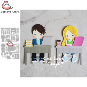 Students On Laptop Metal Cutting Dies Scrapbooking Card Making DIY Craft