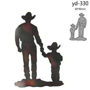 Cowboy and Kid Handing Hands Metal Cutting Dies Decoration Scrapbook Card Craft
