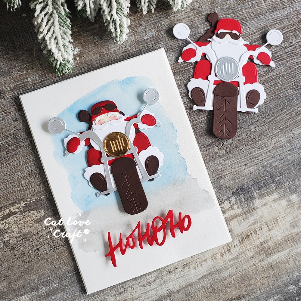 Christmas Santa Claus riding a motorcycle Metal Cutting Dies Scrapbooking Stencil Cuts Card Making DIY Craft Embossing New 2022