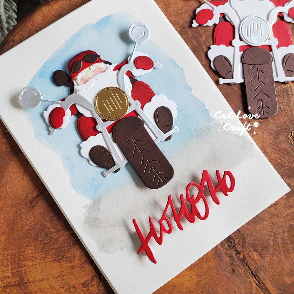 Christmas Santa Claus riding a motorcycle Metal Cutting Dies Scrapbooking Stencil Cuts Card Making DIY Craft Embossing New 2022