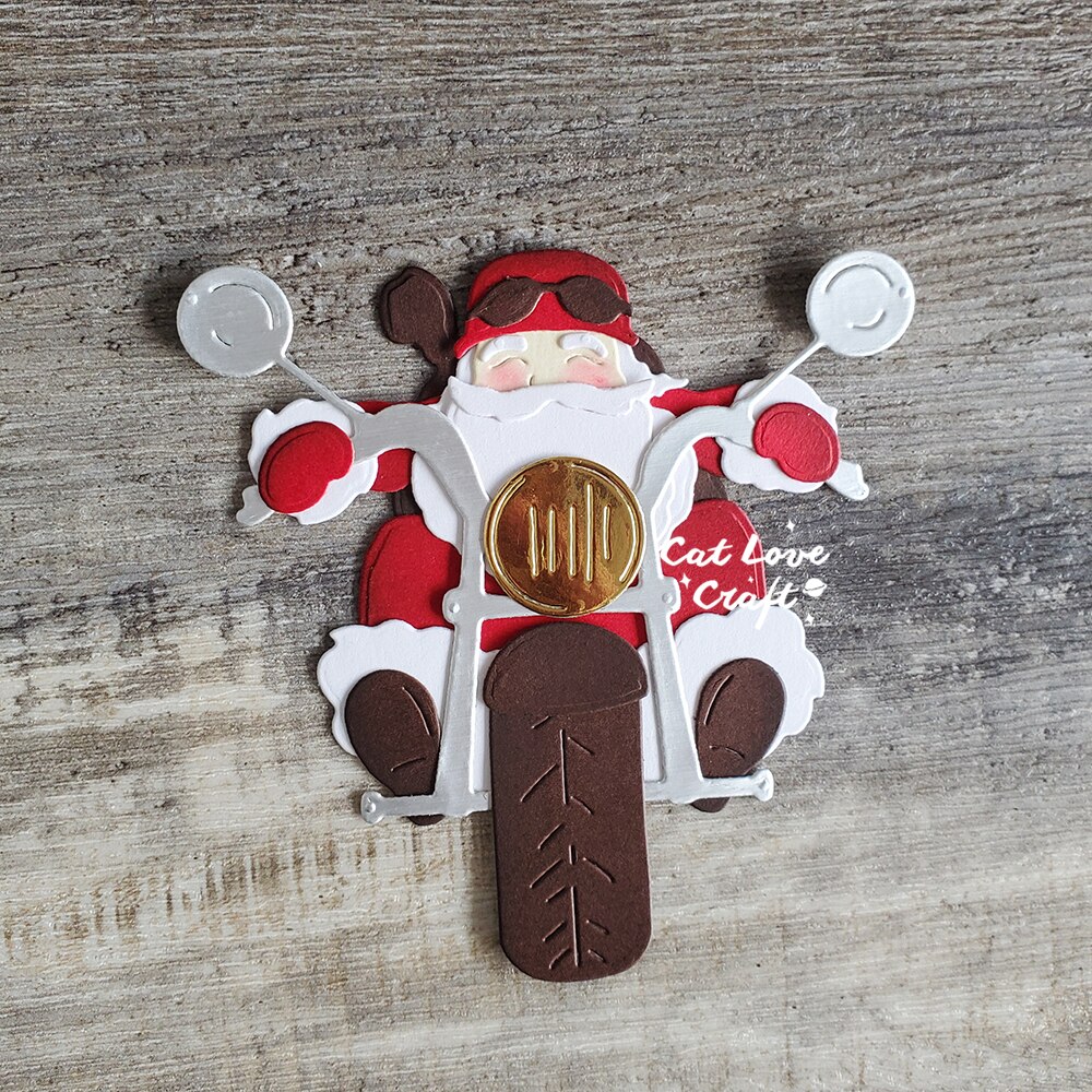 Christmas Santa Claus riding a motorcycle Metal Cutting Dies Scrapbooking Stencil Cuts Card Making DIY Craft Embossing New 2022