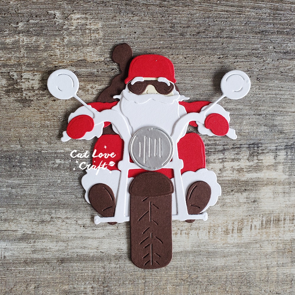 Christmas Santa Claus riding a motorcycle Metal Cutting Dies Scrapbooking Stencil Cuts Card Making DIY Craft Embossing New 2022