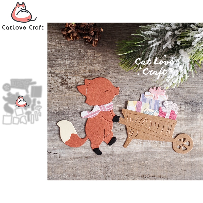 Fox Wooden Wheelbarrow Gifts Metal Cutting Dies Scrapbooking Card Making Craft