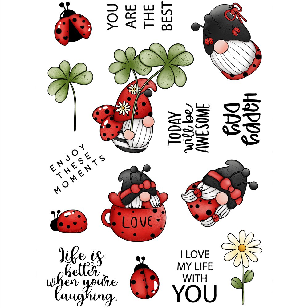 Ladybug Gnome Love Life With You Metal Cutting Dies Clear Stamps Card Craft