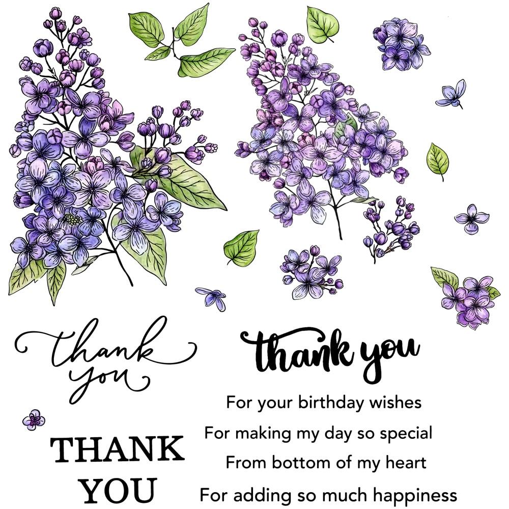 Lovely Lilac Flowers Thank You Metal Birthday Wishes Cutting Dies Clear Stamps