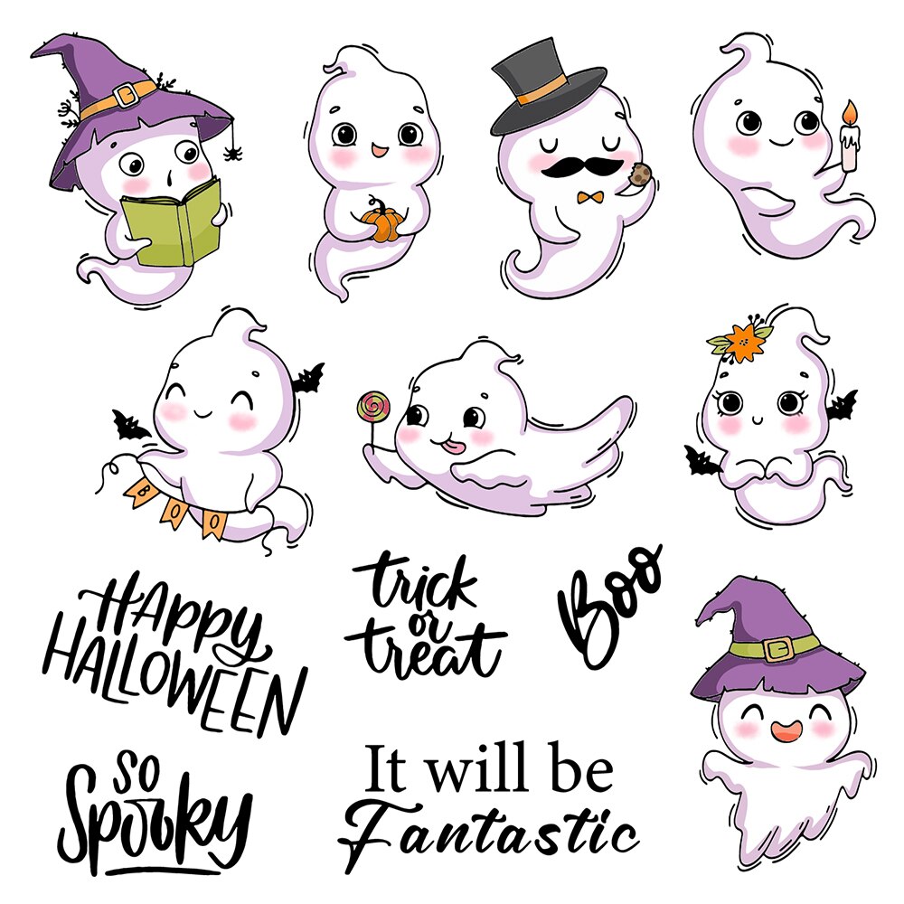 Halloween Cute Little Silly Ghosts Boo so Spooky Metal Cutting Dies Clear Stamps