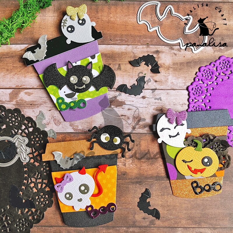 Halloween Ornaments Bat Spider Ghost Pumpkin Metal Cutting Dies Card Craft