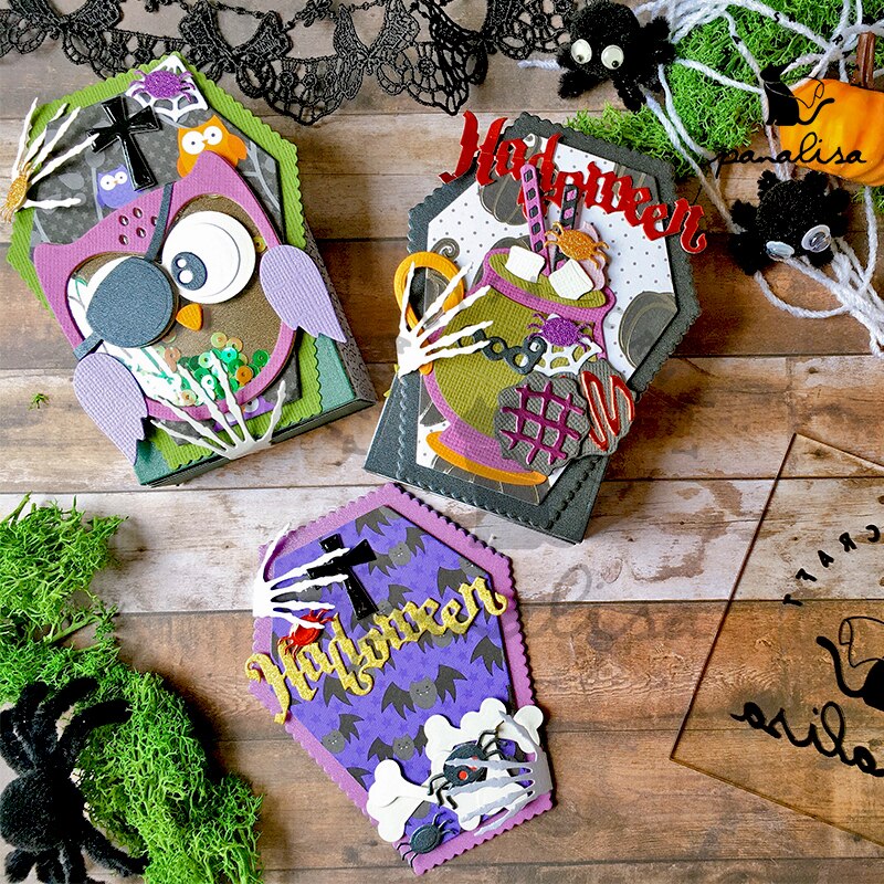 Halloween Spooky Coffin Owl Cup Metal Cutting Dies Scrapbooking Card Craft