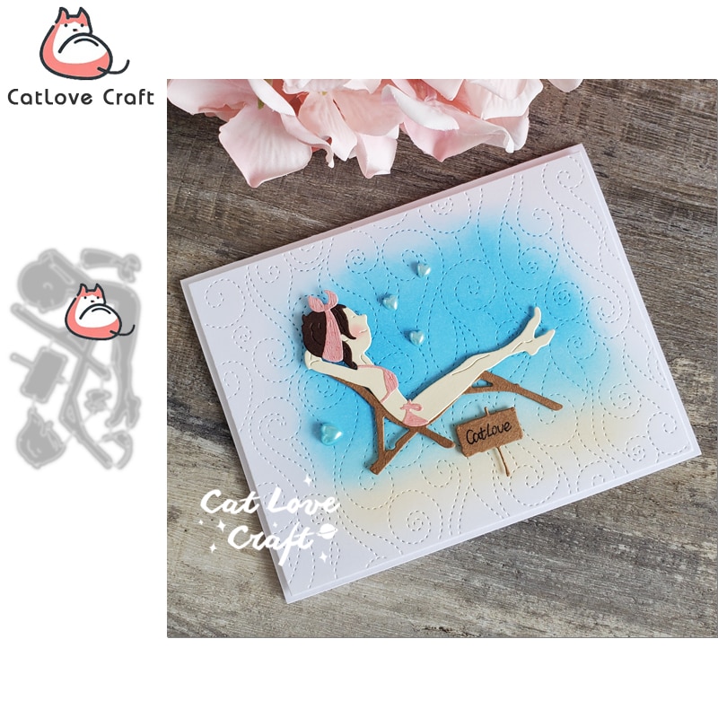 Beach Chair Bikini Girl Sign Metal Cutting Dies Scrapbooking Card Making Craft