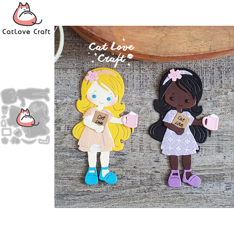 Girl Holding a Book Coffee Mug Metal Cutting Dies Scrapbooking Card Making Craft