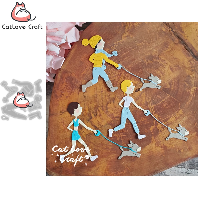Lady Walking Dog Winter Summer Clothing Metal Cutting Dies Scrapbook Card Craft