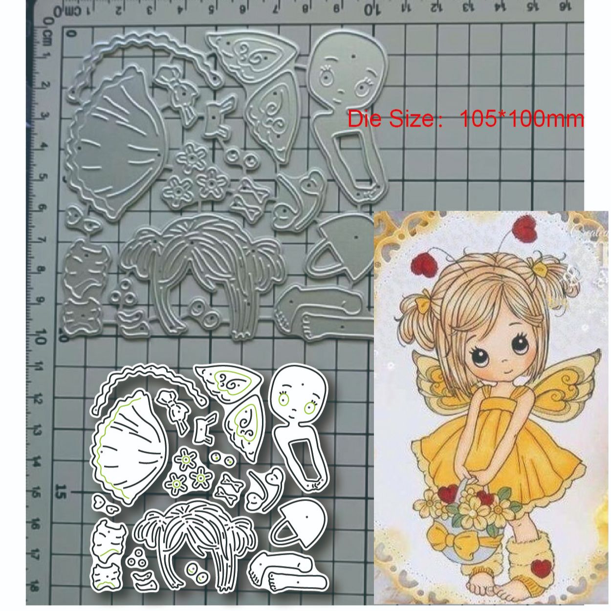 Little Fairy Girl Flower Basket Metal Cutting Dies Scrapbooking Card Craft