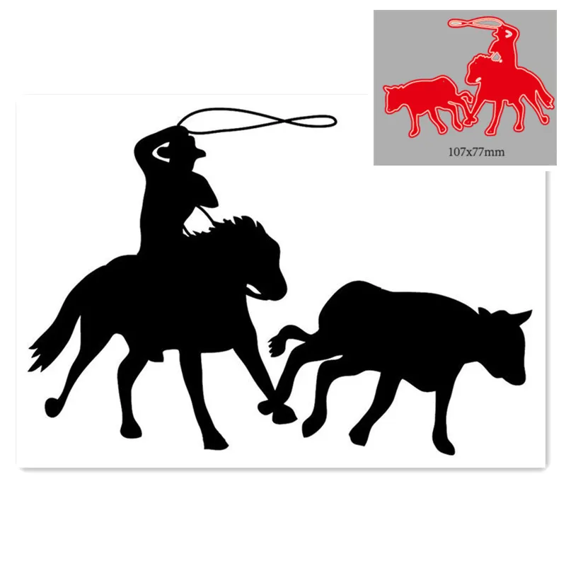 Cowboy Horse Lassoing Calf Metal Cutting Dies Scrapbooking Card Making Craft
