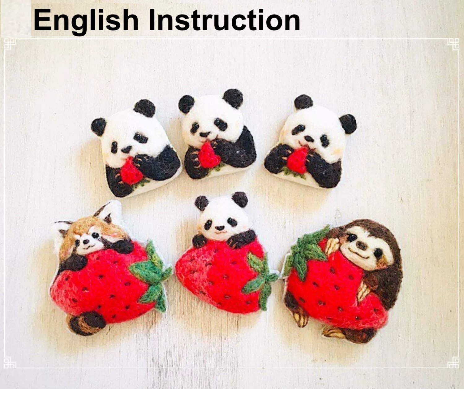 DIY Wool Felting Brooch Strawberry Puppy Panda Squirrel Raccoon Sloth Wool Kit