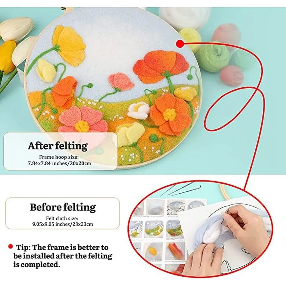 CHENISTORY DIY Wool Felt Painting With Embroidery Creative Kit Craft Felting Purple Flowers Home Wall Decor For Friend Kids Gift