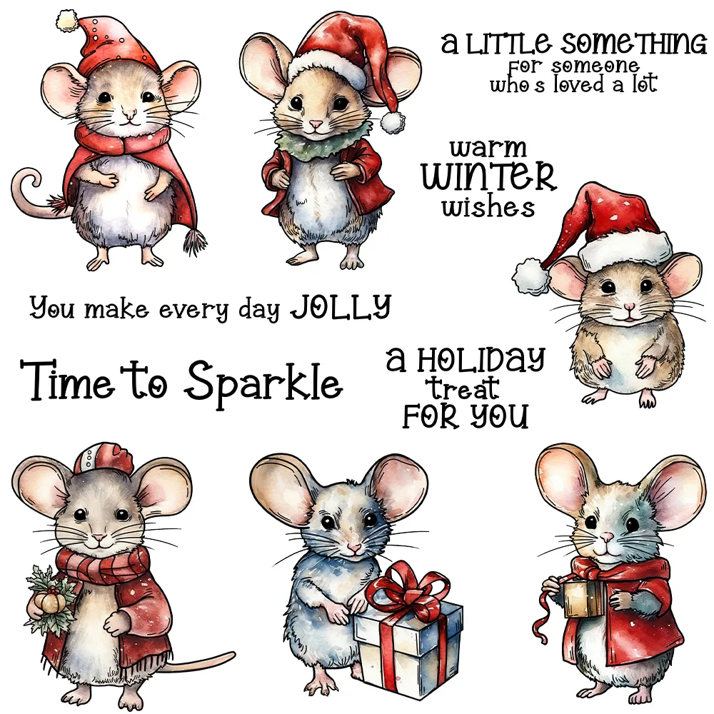 Mangocraft Cute Mice In Christmas Hat Cutting Dies Clear Stamp Xmas Gifts DIY Scrapbooking Metal Dies Silicone Stamp For Cards