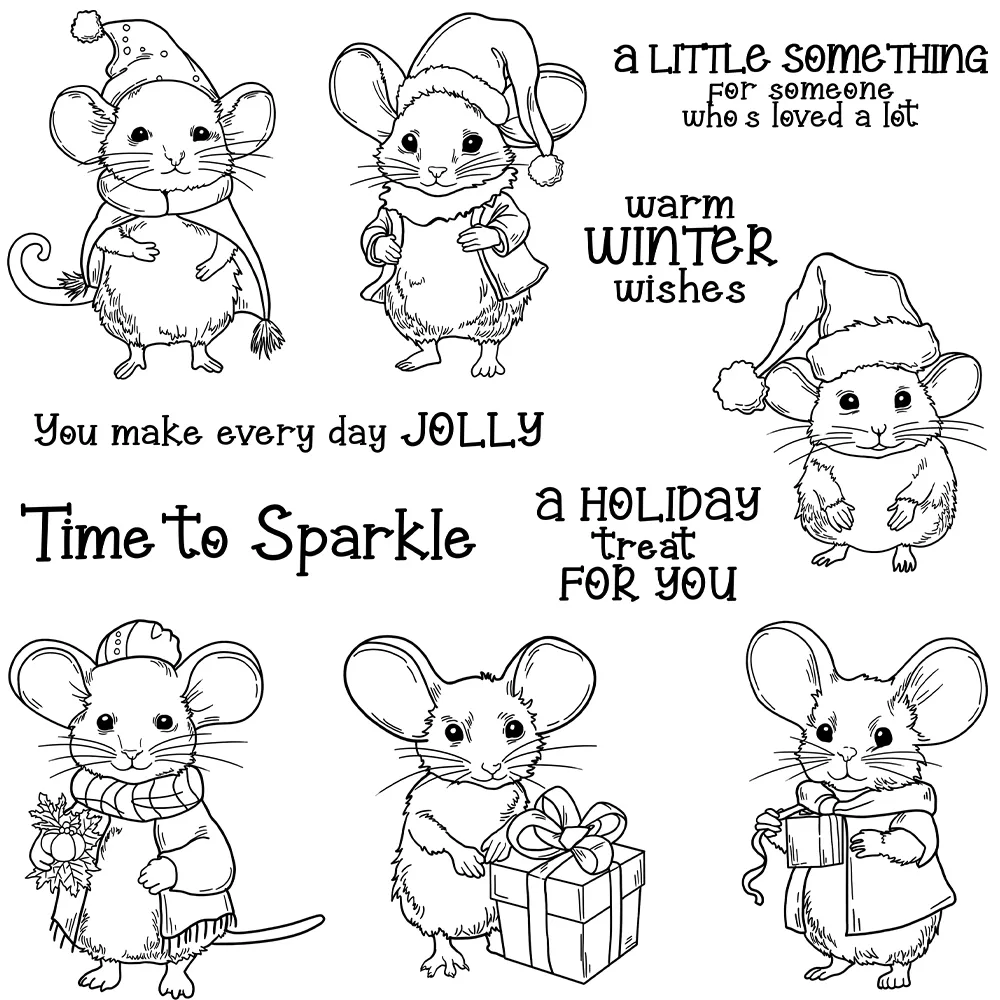 Mangocraft Cute Mice In Christmas Hat Cutting Dies Clear Stamp Xmas Gifts DIY Scrapbooking Metal Dies Silicone Stamp For Cards