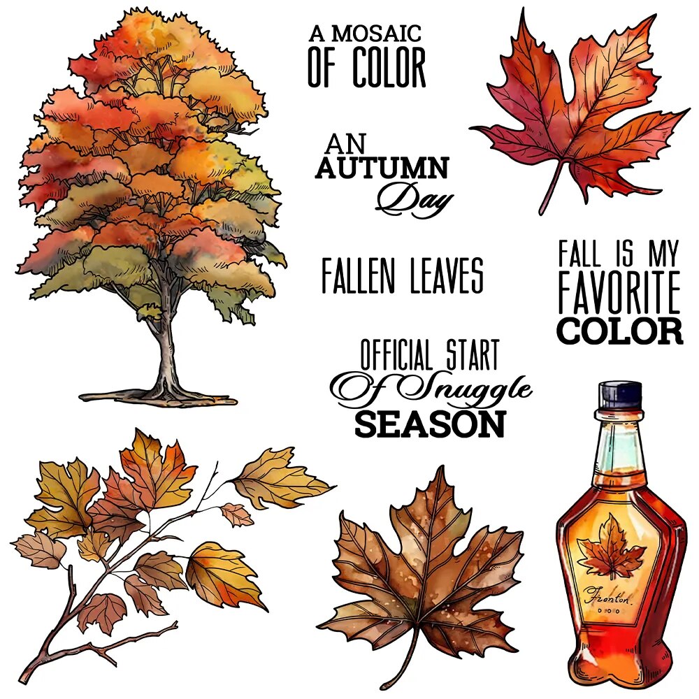 Autumn Days Leaves Tree Maple Syrup Bottle Metal Cutting Dies Clear Stamps Craft
