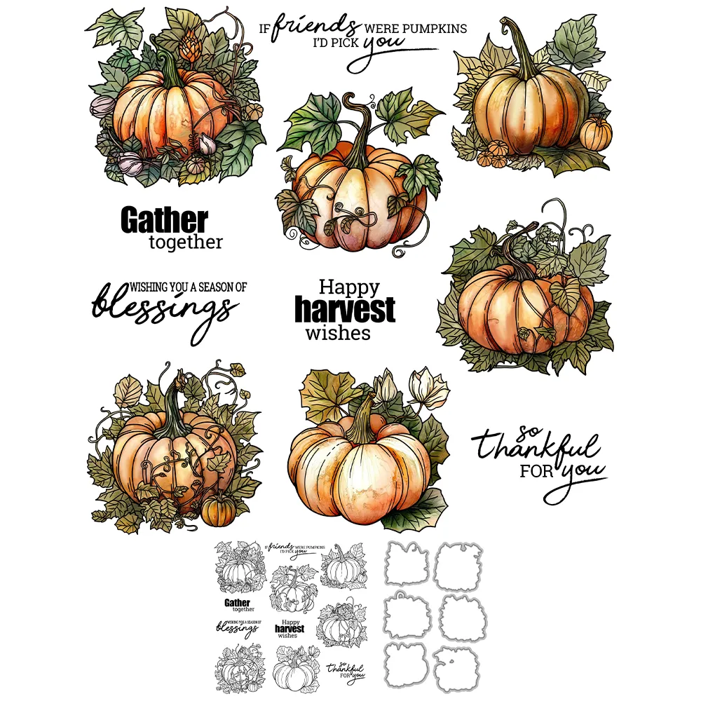 Mangocraft Autumn Days Pumpkins Cutting Dies Clear Stamp DIY Cards Scrapbooking Metal Dies Silicone Stamps For Cards Album Decor