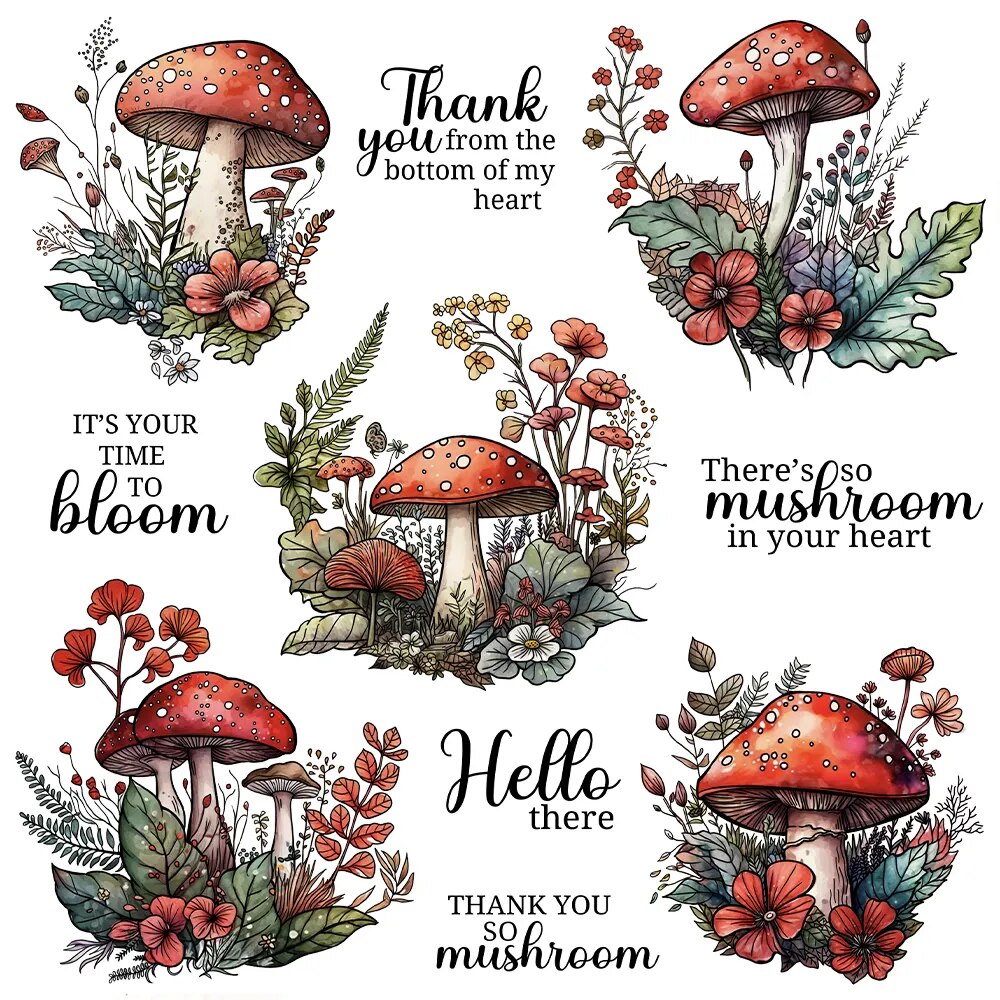 Autumn Days Nature Mushrooms Flowers Thank You Metal Cutting Dies Clear Stamps