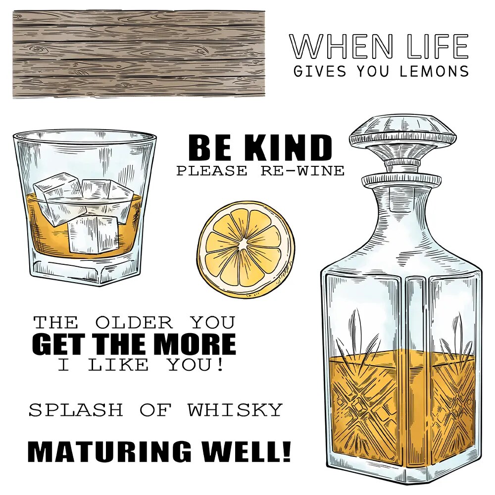 Whisky Glass Maturing Well Splash of Whisky Metal Cutting Dies Clear Stamps