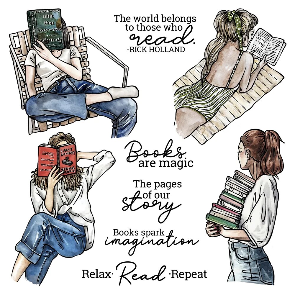 Reading Books Girls Women Books Are Magic Metal Cutting Dies Clear Stamps Craft