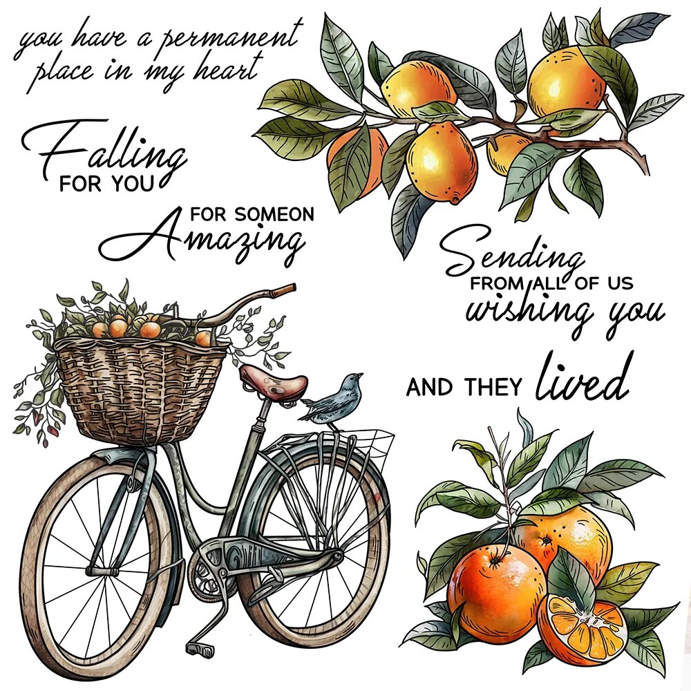 Autumn Fall Bicycle Oranges Metal Cutting Dies Clear Stamps Scrapbook Card Craft