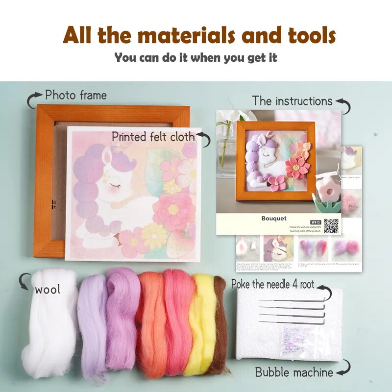KRABALL Wool Needle Felting Kit Material Tool Bag Painting Cartoon Handmade DIY Photo Frame Classic Home Decoration Wall Hanging
