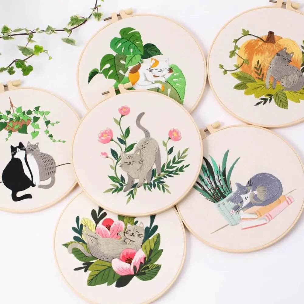 DIY Embroidery Kits Cat Landscape Embroidery Stitching Needlework Cross Stitch