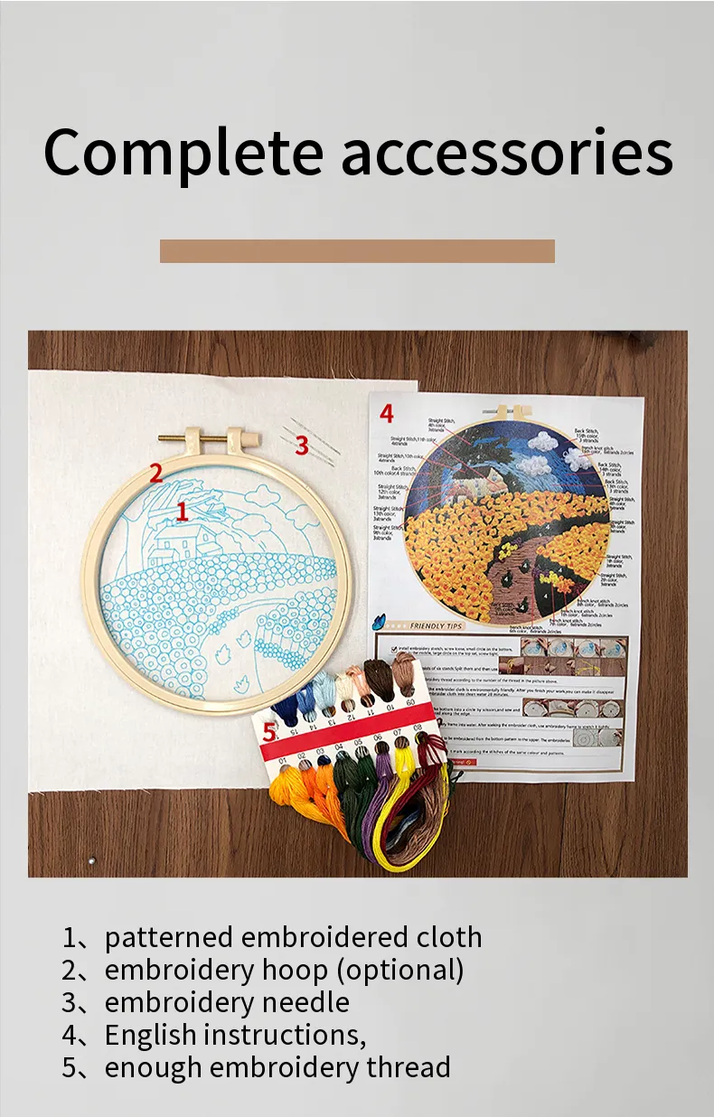 Starter Embroidery Kit Scenery Pattern Diy Beginner Embroidery Kits Handcraft Needlework Sewing Hand Cross Stitch Set With Hoop