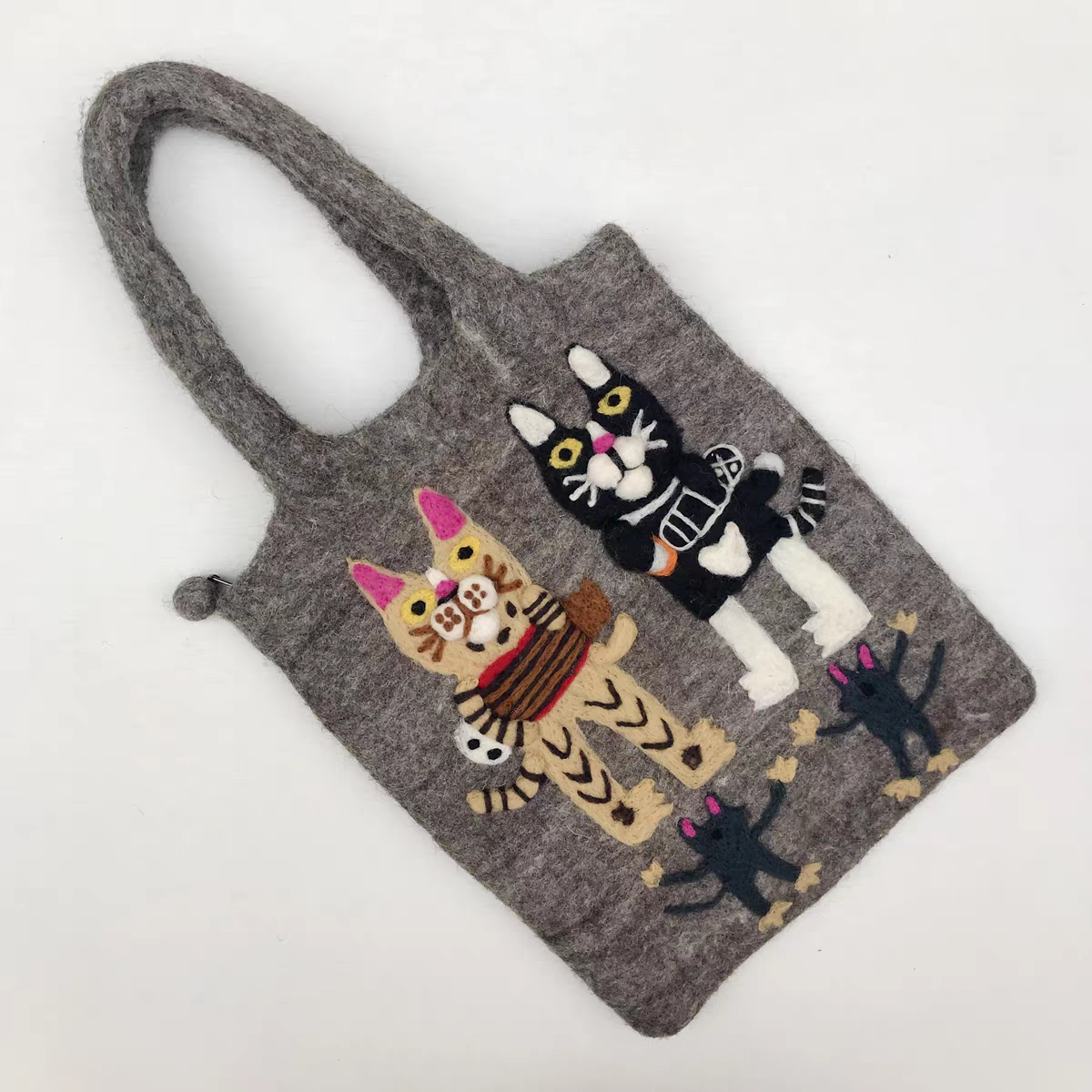 Handmade Finished Wool Kitty Cat Felting Handbag Wool Felt Bags Christmas Gift