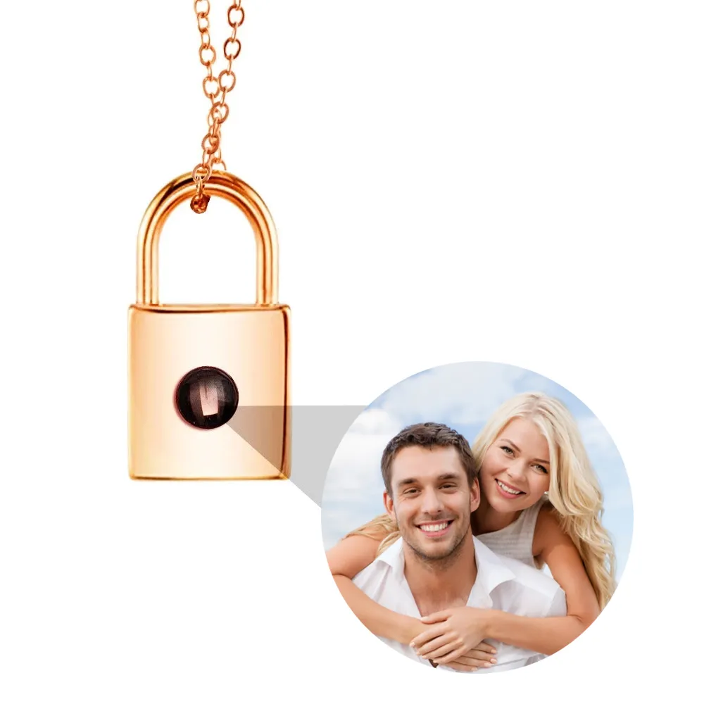 Photo Custom Projection Necklace Lock Shaped Projection Necklace Memory Gift