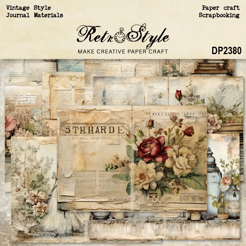 Vintage Handwritten Letters Flowers Books A5 Scrapbook Card Journal Craft Paper