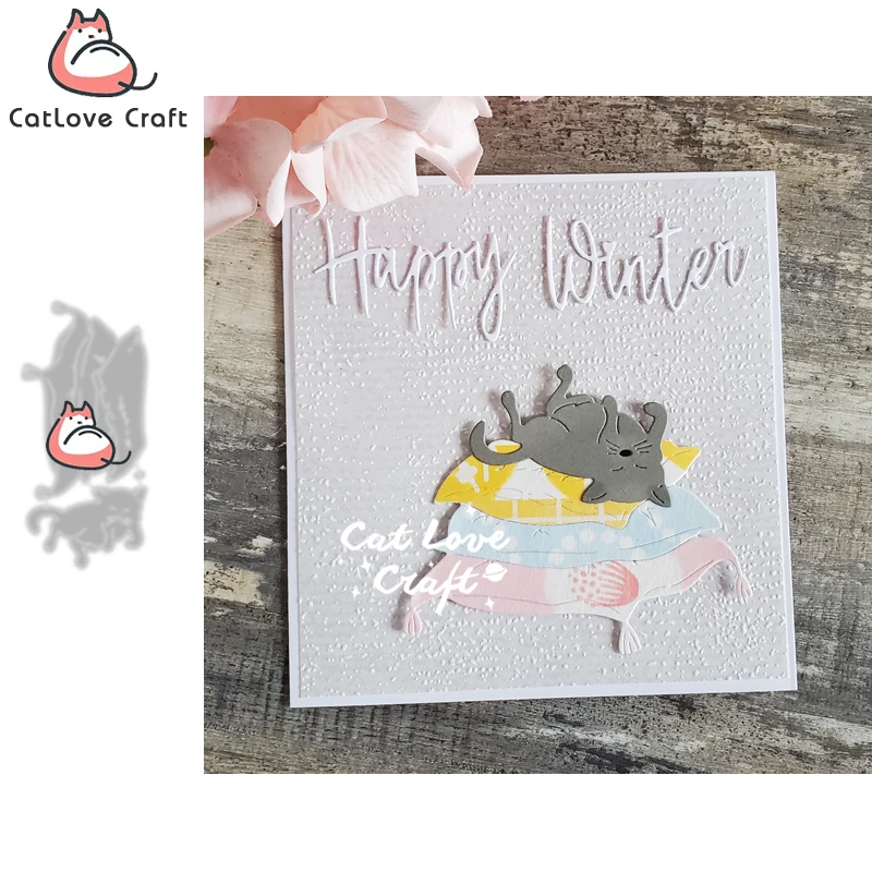 Cat Laying on Pillows Animal Metal Cutting Dies Scrapbooking Card Making Craft
