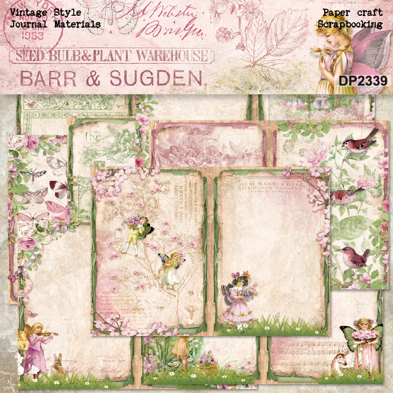 Fantasy Flower Fairies Birds Grass Edge A5 Scrapbook Card Journal Craft Paper