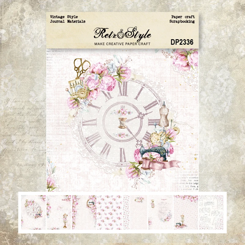 Flowers Clock Tailoring Tools A5 Scrapbook Card Journal Craft Paper
