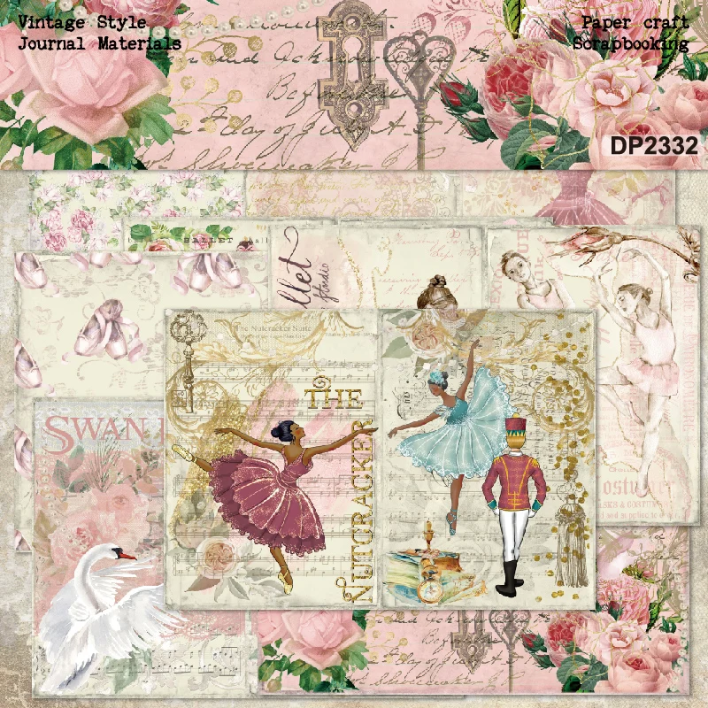 Pink Dress Ballerina Girls Flowers Ballet A5 Scrapbook Card Journal Craft Paper