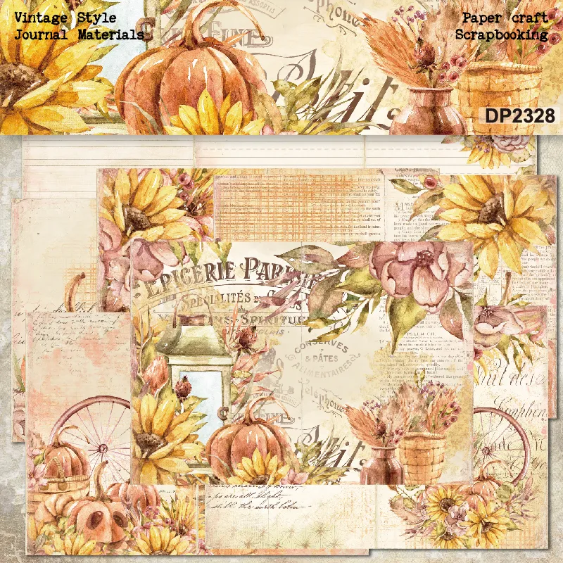 Autumn Harvest Sunflowers Pumpkins A5 Scrapbook Card Journal Craft Paper