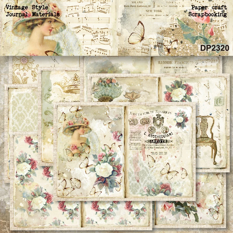 Vintage Flower Hat Woman Music Sheets A5 Scrapbook Card Journal Craft Paper