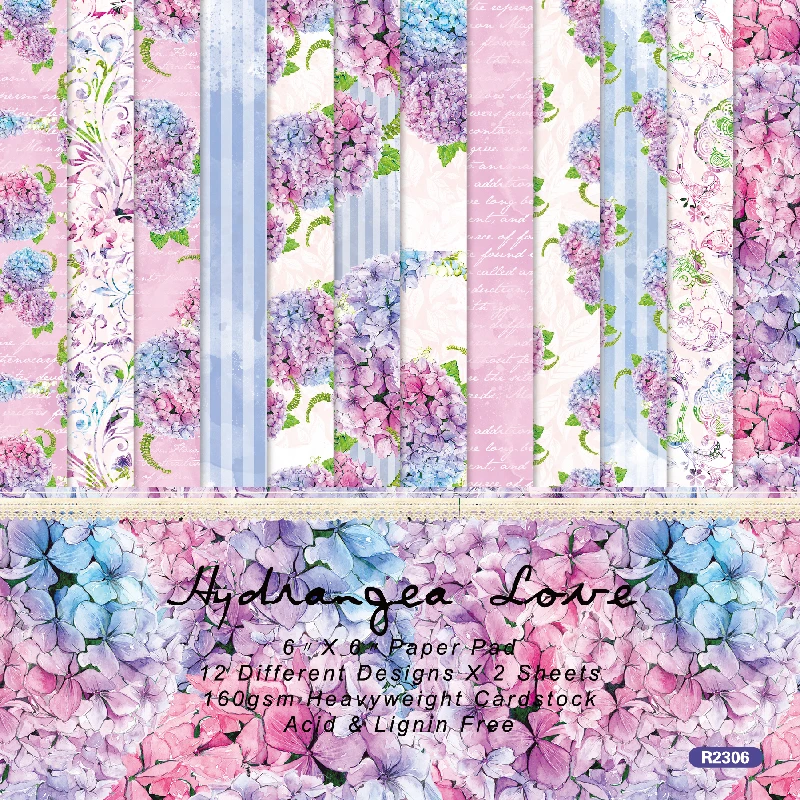 Purple Pink Hydrangea Flowers Stripes Writing Scrapbook Card Journal Craft Paper