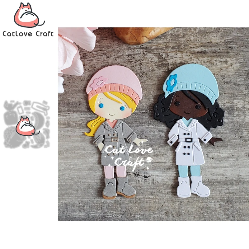 Trench Coat Girl Flower Beanie Metal Cutting Dies Scrapbooking Card Making Craft