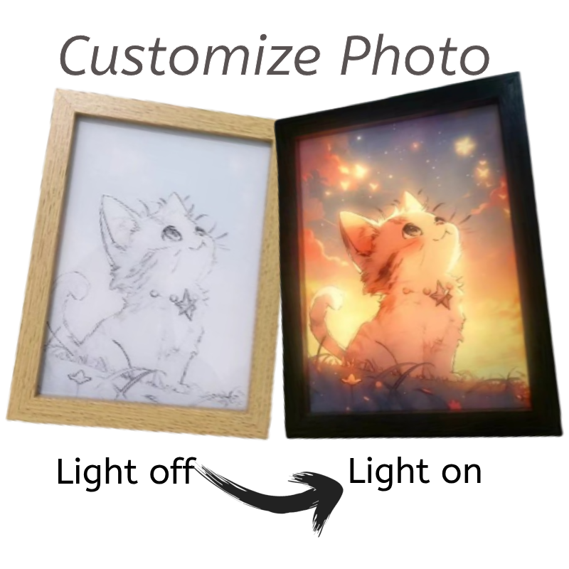 Personalize Photo Frame Acrylic Wood LED Lamp Customize Text Picture Memory Gift