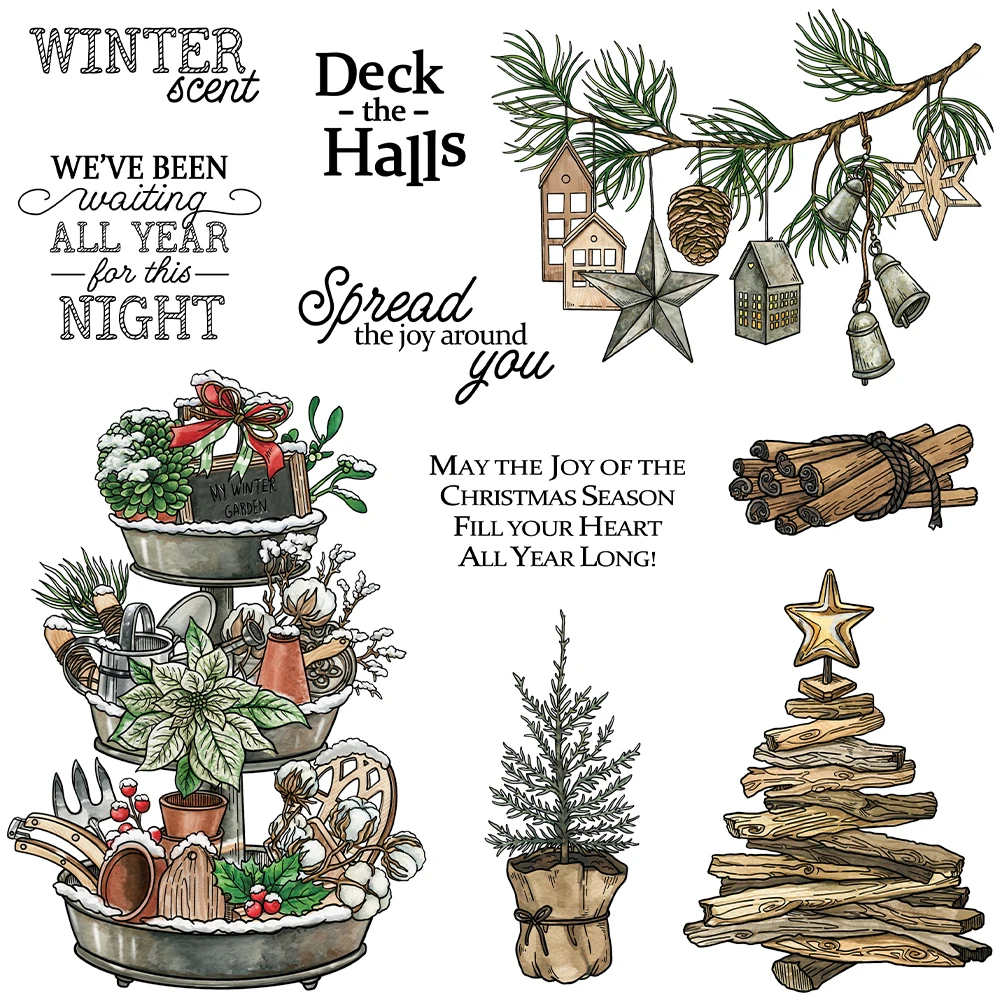 Christmas Decorations Deck the Halls Spread Joy Metal Cutting Dies Clear Stamps