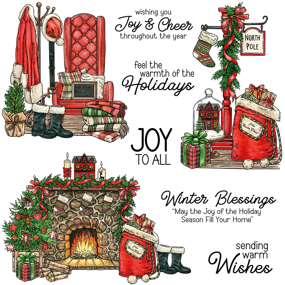 Christmas Santa's Home Fireplace North Pole Metal Cutting Dies Clear Stamps
