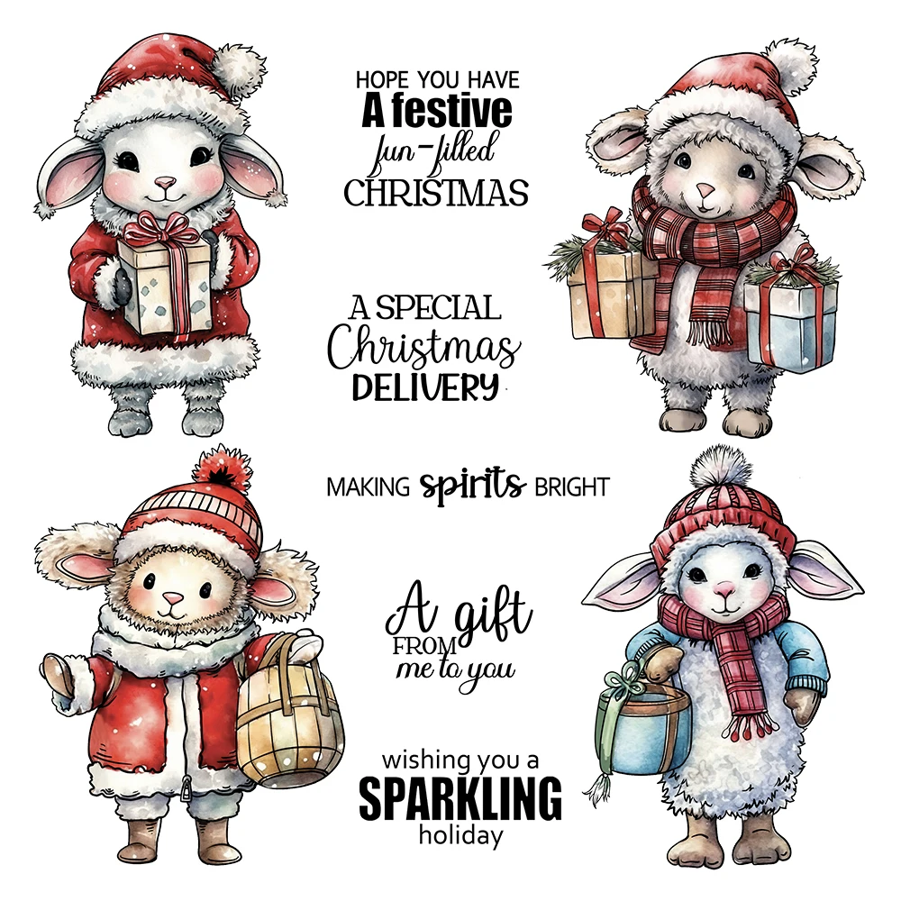 Christmas Sheep Rabbit Wishing Sparkling Holiday Metal Cutting Dies Clear Stamps