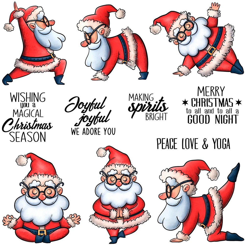 Christmas Silly Yoga Santa Claus Peace Love & Yoga Joyful Adore You Clear Stamps