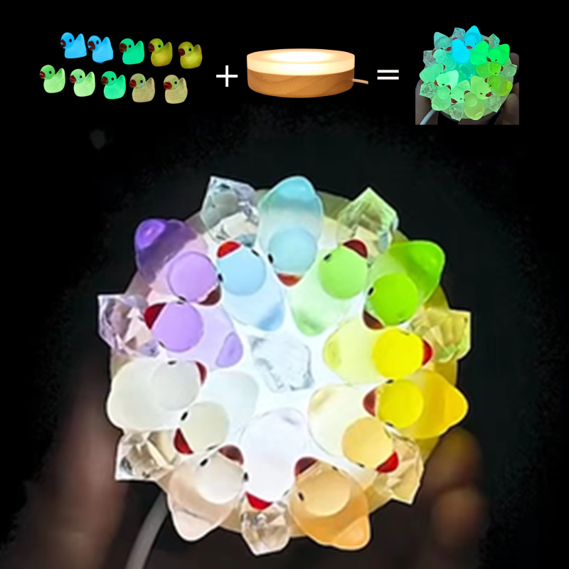 DIY Luminous Round Wood Base LED Lamp Glow Little Duck Charms Night Light Gift