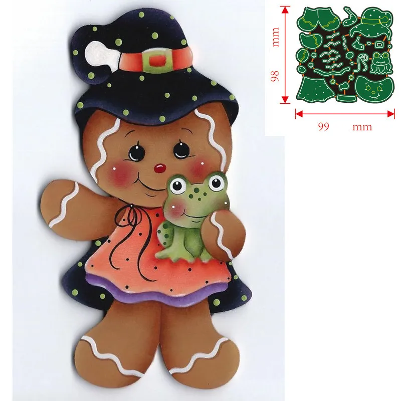 Halloween Witch Costume Gingerbread Girl Frog Metal Cutting Dies Card Craft
