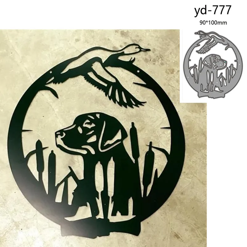 Hunting Dog Duck Cattails Circle Frame Metal Cutting Dies Scrapbook Card Craft